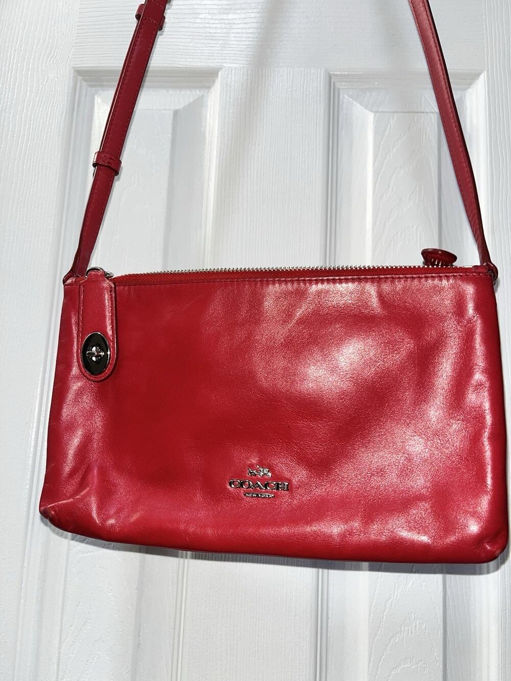 Coach Lyla Red Leather Double-Zip Crossbody Bag